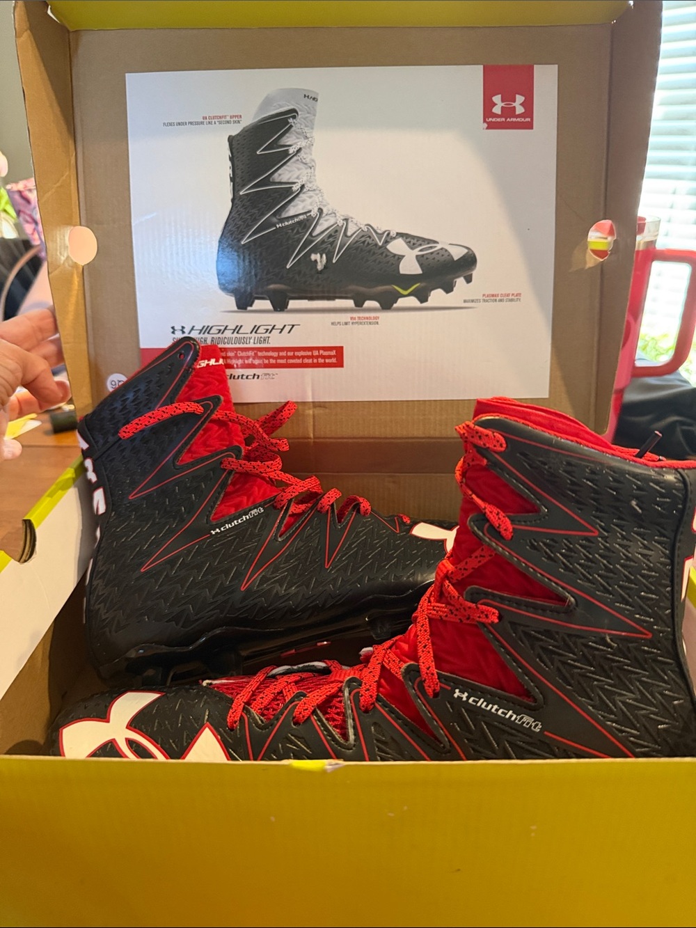 Under Armour Black and Red High-Top Athletic Cleats